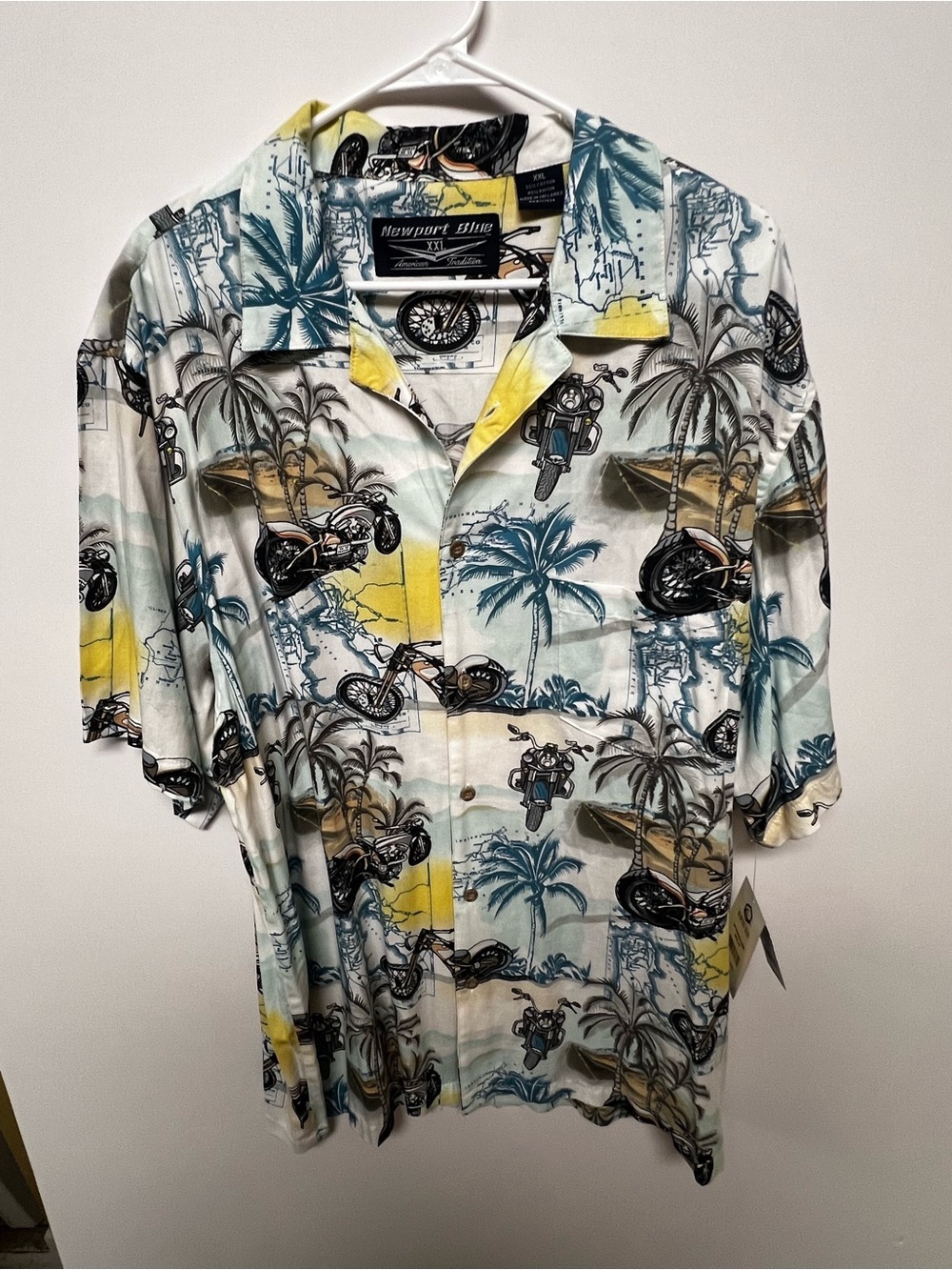 NEWPORT BLUE MULTI-COLOR MOTORCYCLE PRINT BUTTON-UP SHIRT. SIZE XXL. NWT